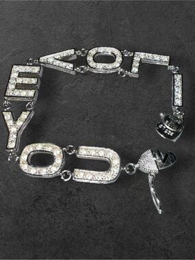 Gorgeous STERLING SILVER 925 I LOVE YOU CZ Bracelet | 14g | Romantic Gift